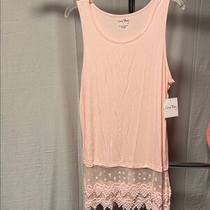 Coral Bay Light Pink Lace Trim Tank Top